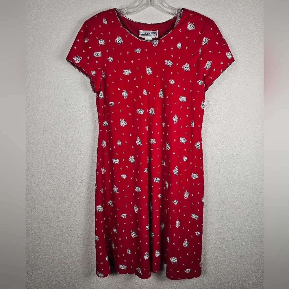 Vintage Jessica Howard Dress Size 16 Red Tea Party Design